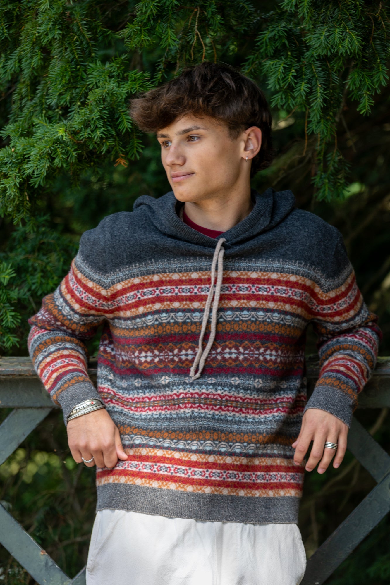 Horizontal Multi Color with Solid Yoke Hoodie